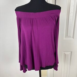 Boohoo Purple Bell Sleeve Off Shoulder Long Sleeve Top Size 14